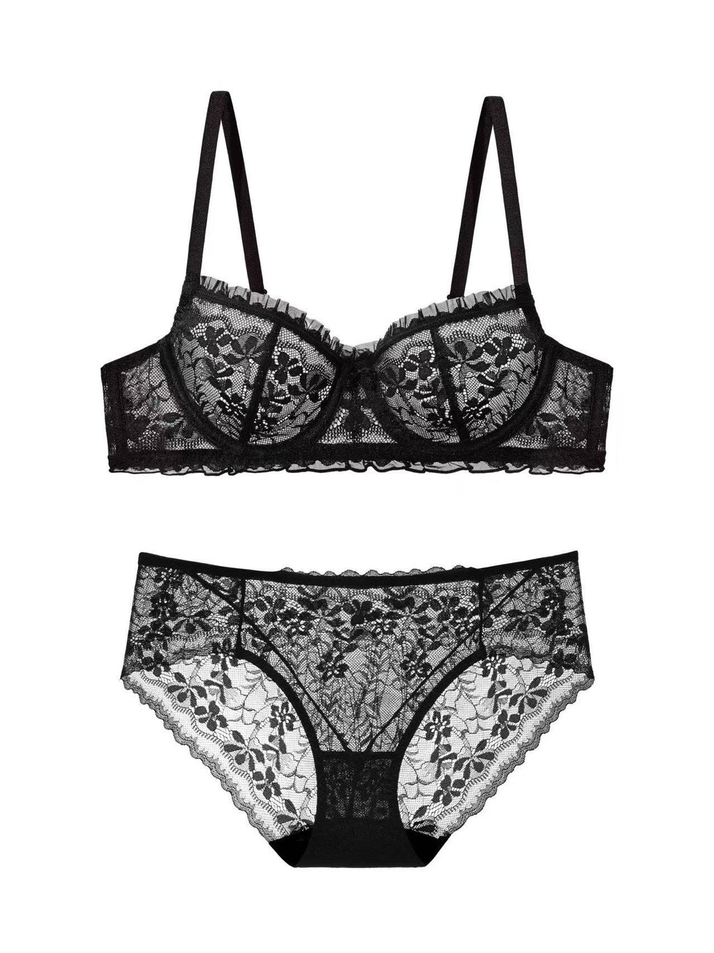 French Light Luxury Lace Underwire Lingerie Set | Romantic Scalloped Edge Breathable Mesh 4 Colors Available - 9339#