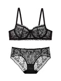 French Light Luxury Lace Underwire Lingerie Set | Romantic Scalloped Edge Breathable Mesh 4 Colors Available - 9339#