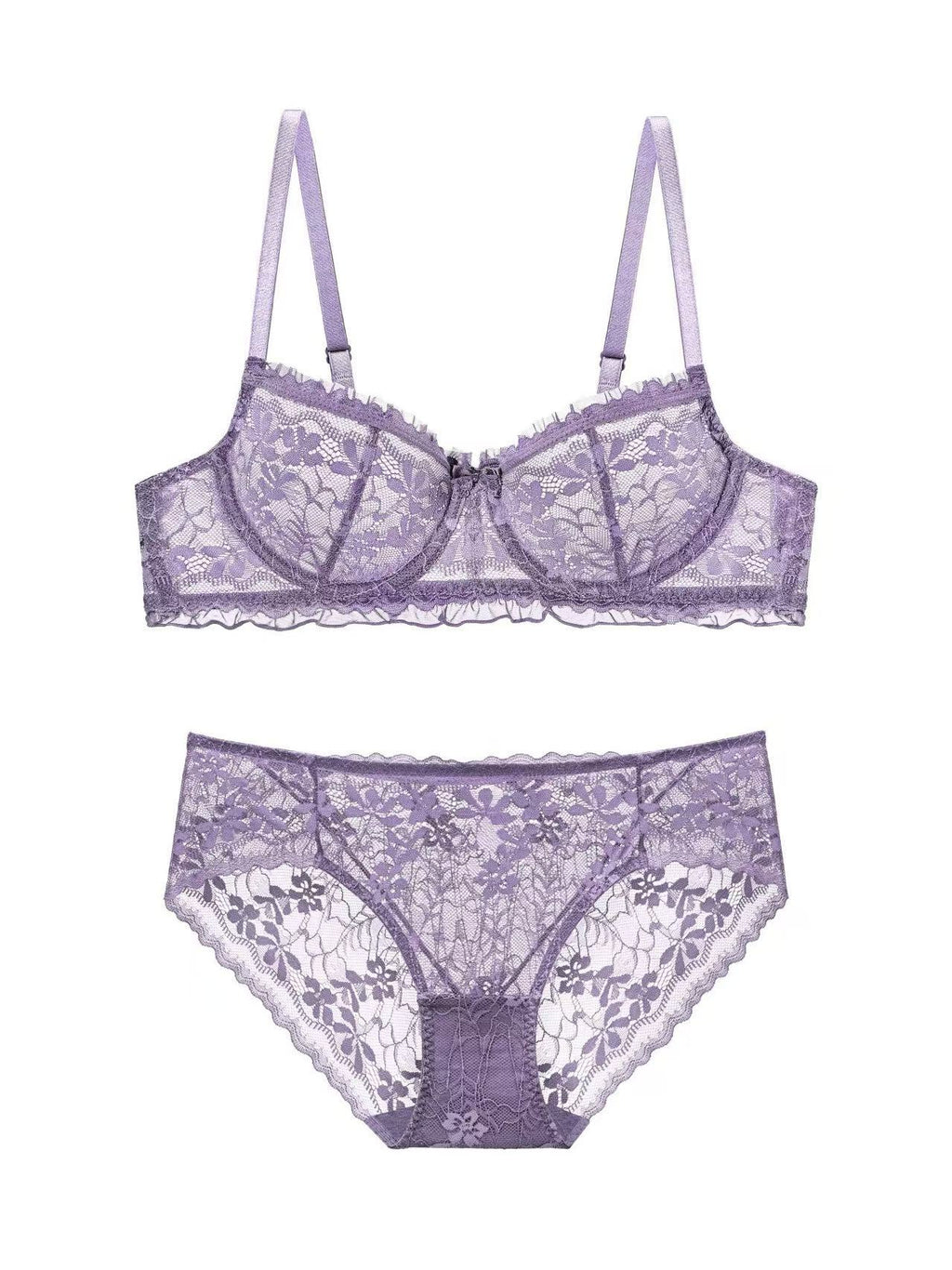 French Light Luxury Lace Underwire Lingerie Set | Romantic Scalloped Edge Breathable Mesh 4 Colors Available - 9339#