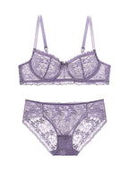 French Light Luxury Lace Underwire Lingerie Set | Romantic Scalloped Edge Breathable Mesh 4 Colors Available - 9339#