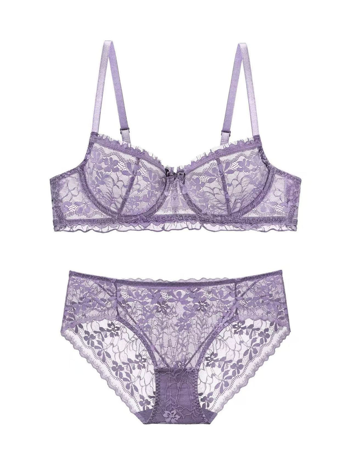 French Light Luxury Lace Underwire Lingerie Set | Romantic Scalloped Edge Breathable Mesh 4 Colors Available - 9339#