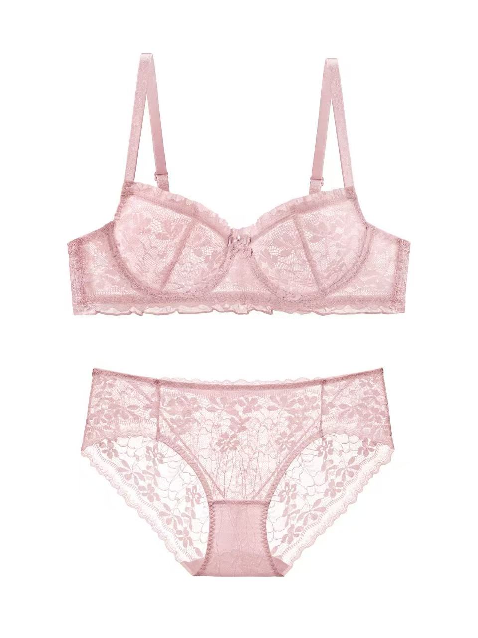 French Light Luxury Lace Underwire Lingerie Set | Romantic Scalloped Edge Breathable Mesh 4 Colors Available - 9339#