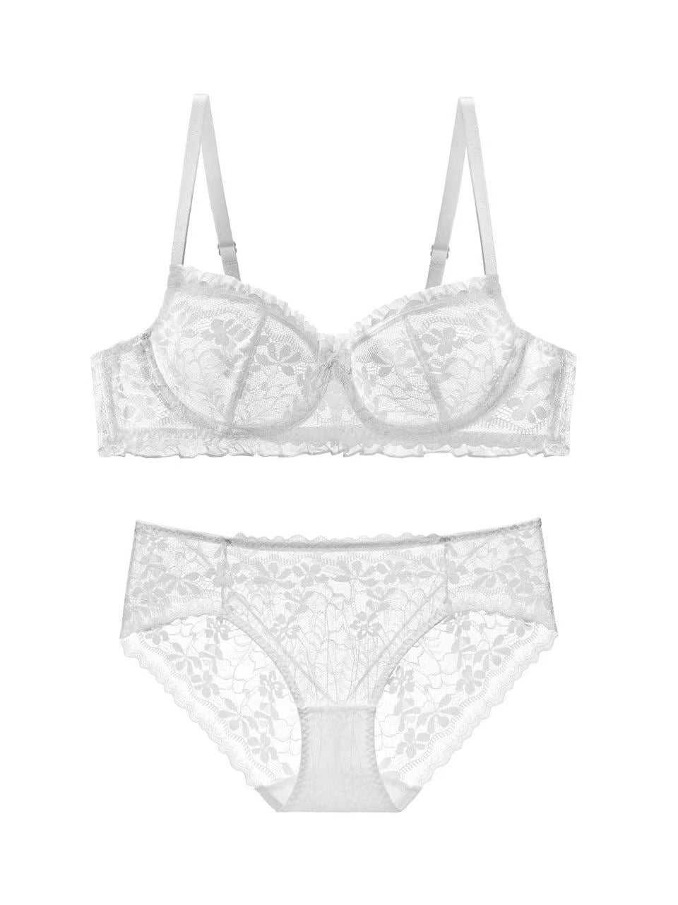 French Light Luxury Lace Underwire Lingerie Set | Romantic Scalloped Edge Breathable Mesh 4 Colors Available - 9339#