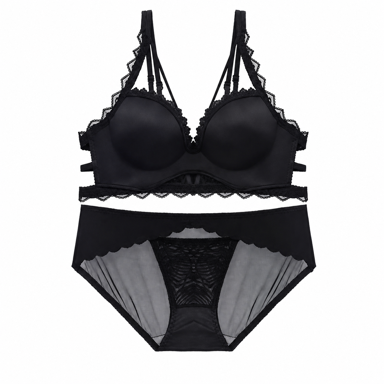 Lace Push-up Bra Set | Hollow Underband | Mesh Panty Set | BW2651#